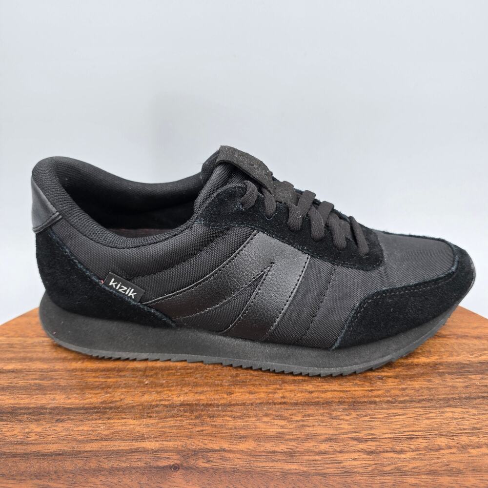 Kizik Milan Shoes Womens 7 M Black Suede Hands Free Lace Up Athletic Sneakers